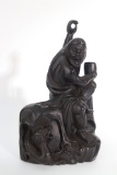 Antique Chinese Carved Sandalwood Figure Of A Sitiing Man19th Century