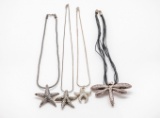 Set Of 4 Sterling Silver Necklaces, Starfish & Dragonfly Design