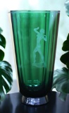 Green Glass Vase With A Woman Silhouette