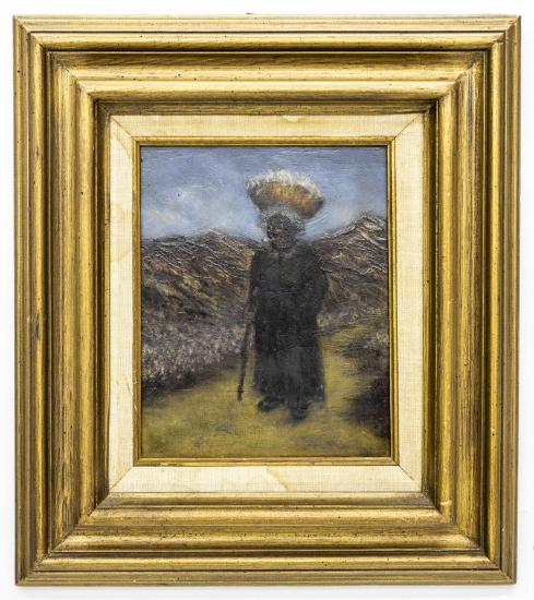 Unknow American Artist O/C Painting Older Woman Holding a Basket