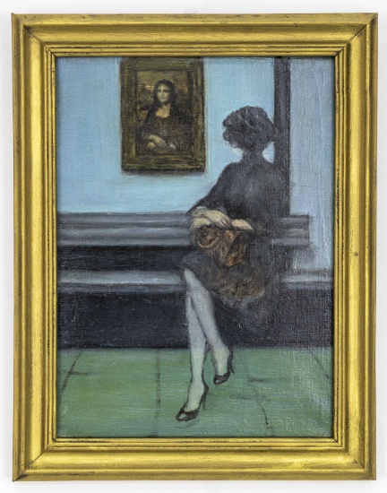 Unknow American Artist O/C Painting Woman & Monalisa Portrait