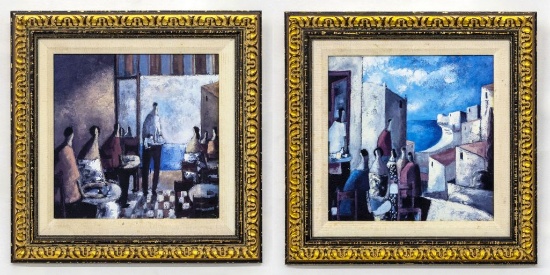 Pair of Works by Didier Lourenco (Spanish) Mixed Media on Board Painting