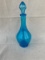 Vintage Blegian Blue Pressed Glass Bottle with Stopper