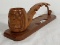 Carved Hawaiian Monkey Pod Wood Pipe Stand