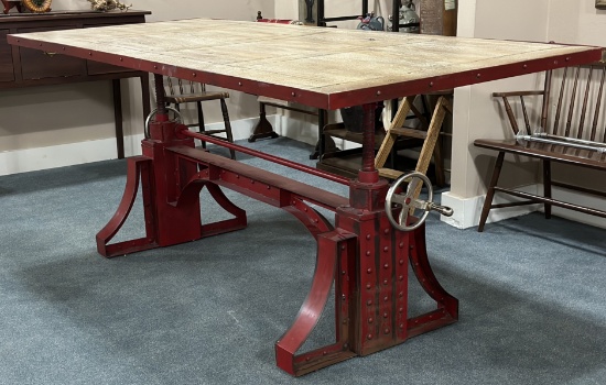 Red Industrial Crank Kitchen Island Dining Table