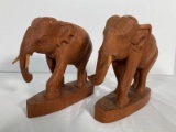 Carved Wooden Elephant Book Ends
