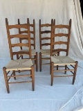 4 Country Farmhouse Ladderback Chairs With Rush Seats