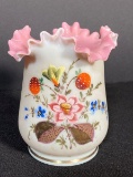 Painted Ruffled Edge Victorian Bristol Glass Vase