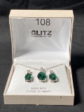 Glitz Platinum Plated Faux Crystal Earring and Necklace Costume Jewelry Set