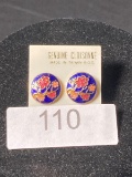 Vintage Genuine Cloisonne And Gold Tone Earrings
