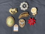 Lot of 7 Vintage Costume Jewelry Brooch Pins