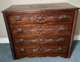 Antique Carved Mahogany Chest With Acorn Pulls