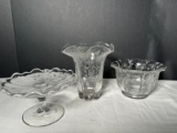 Group Of Three Fostoria Etched Glass Decorative Pieces