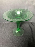 Vintage Uranium Depression Glass Etched Compote
