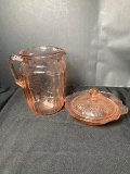 Pink Mayfair Depression Glass Pitcher and Butter Dish