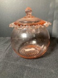 Vintage Anchor Hocking Pink Old Colony Open Lace Biscuit Jar
