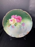 Antique Porcelain Yellow and Pink Rose Charger Bavaria