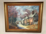Oil On Canvas Cityscape Painting Signed Irene Thompson