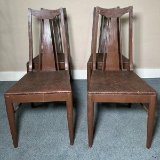 Four Mid Century Modern Chairs With Tooled Faux Leather Seats