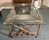 Mid Century Modern Bamboo Glass Top Dining Table