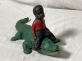 Black Americana Cast Iron Boy On Alligator