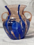 Antique Czechoslovakian Pink And Blue Art Glass Vase