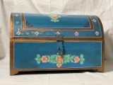 Vintage Hand Painted Blue And Floral Wood Box