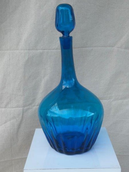Large Mid Century Modern Blenko Blue Glass Decanter