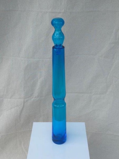 Slender Mid Century Modern Blenko Blue Glass Decanter