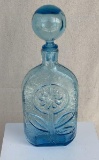 Vintage Wayne Husted Stelvia Glass Blue Daisy Decanter