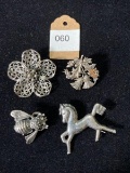 4 Vintage Sterling SIlver Pins
