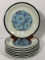8 Mid Century Modern Blue Floral Dinner Plates