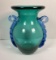 Vintage Art Glass Vase with Handles Ground Bottom