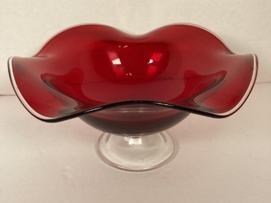 Ruby Red Vintage Glass Footed Candy Dish