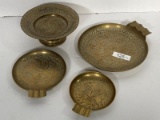 4 Vintage Brass Ashtrays with Decoration