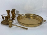 Vintage Brass Tray with Brass Hammer and Other Objects