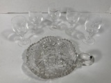 Antique Cut Glass Dish and Four Glasses