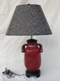 Chinese Red Glaze Table Lamp With Fruit Handles and Shade