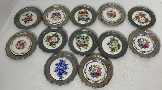 12 Vintage Pewter Coasters
