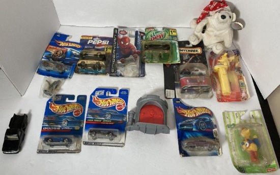 Tote of Vintage Toys and Hot Wheels