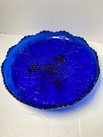 Vintage Cobalt Stag & Holly Footed Bowl