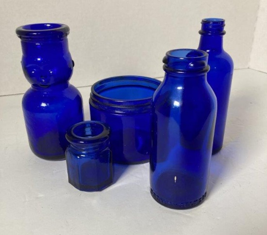 5 Vintage Cobalt Bottles