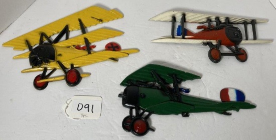 3 Vintage Cast Iron Airplanes
