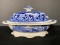 Adams Ironstone Cattle Scenery Blue and White Covered Vegetable Bowl