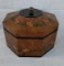 Octagon Shaped Decorated Lacquered Finish Covered Wooden Box