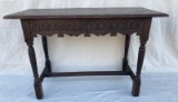 Antique English Oak Console Table with Carved Apron