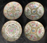 Four Antique Chinese Rose Medallion Type Plates