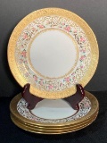 Five Sutherland Crown England Gold Encrusted Plates from Marshall Fields & Co.