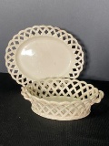 Early Creamware Chestnut Basket with Underplate
