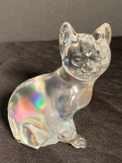 Fenton Iridescent Art Glass Cat